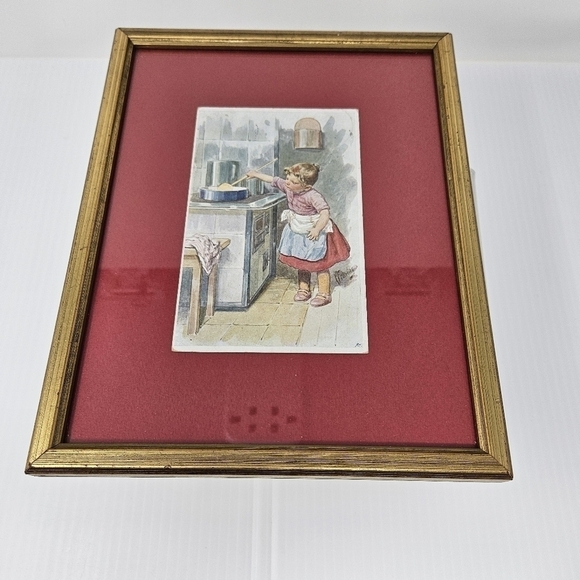 Framed Wall Art Vintage Postcard Girl Cooking Cottagecore Ready To Hang Kitchen - Picture 4 of 8